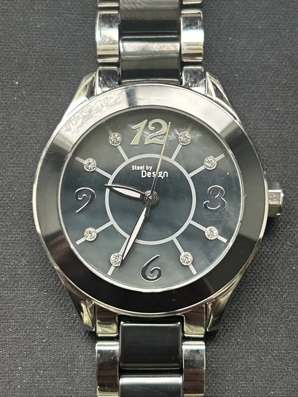 Steel By Design Charcoal Mother Of Pearl Dial Women’s Quartz Watch
